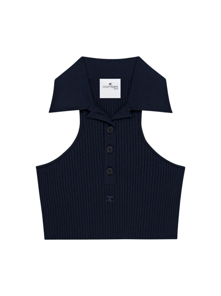 Courrèges Scuba Rib Knit Top Navy