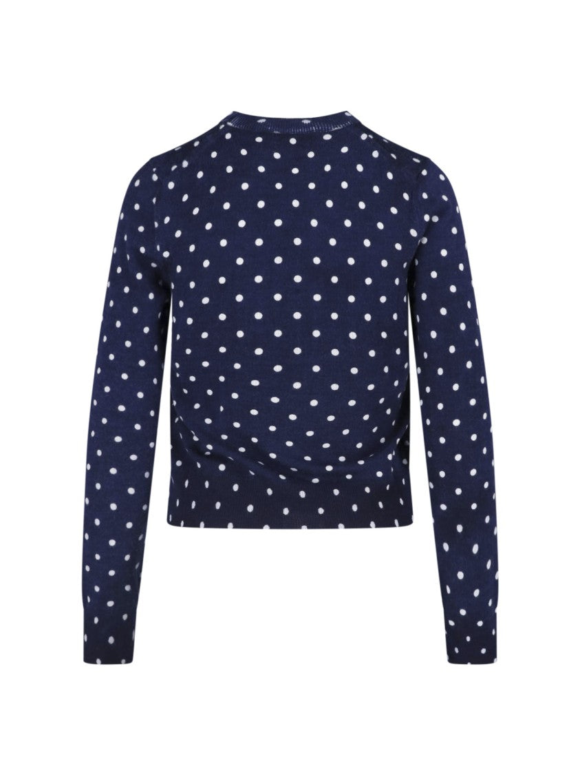 Comme Des Garçons Navy Polka Dot Cropped Ribbed Sweater