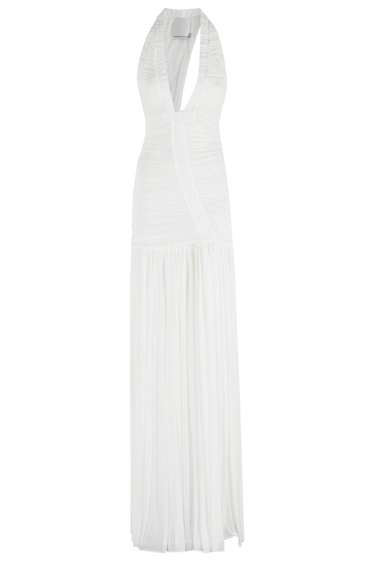 Christopher Esber White Orion Ruffled Hand-Carved Rayon-Blend Long Dress