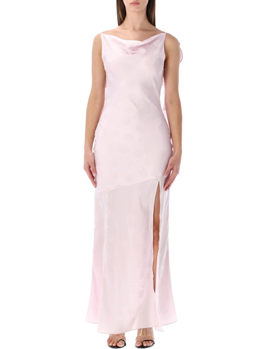 Rotate Floral Jacquard Volant Maxi Dress
