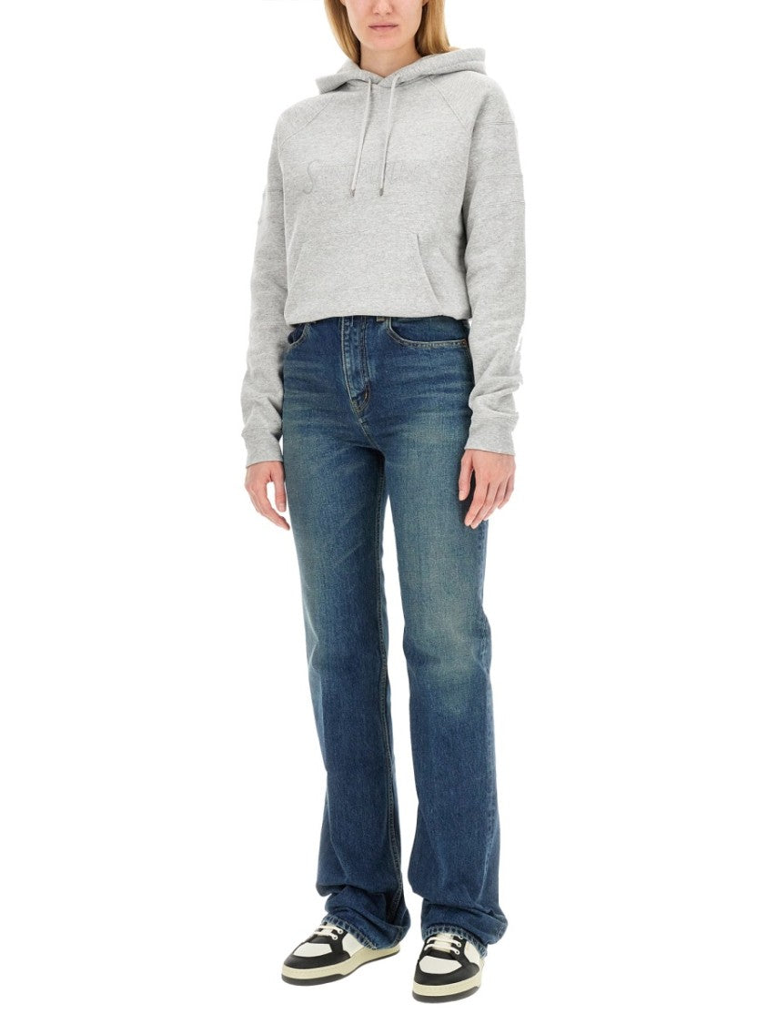 Saint Laurent Classic Grey Cotton Hoodie With Drawstring