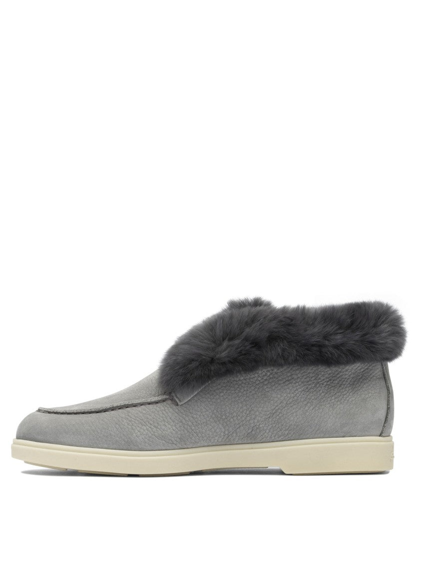 Santoni Plush Trim Ankle Boots With Moccasin Toe