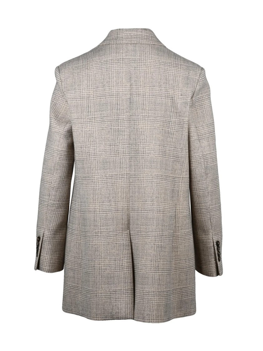 Circolo 1901 Rounded Beige Jacket With Checkered Pattern And Button Closure