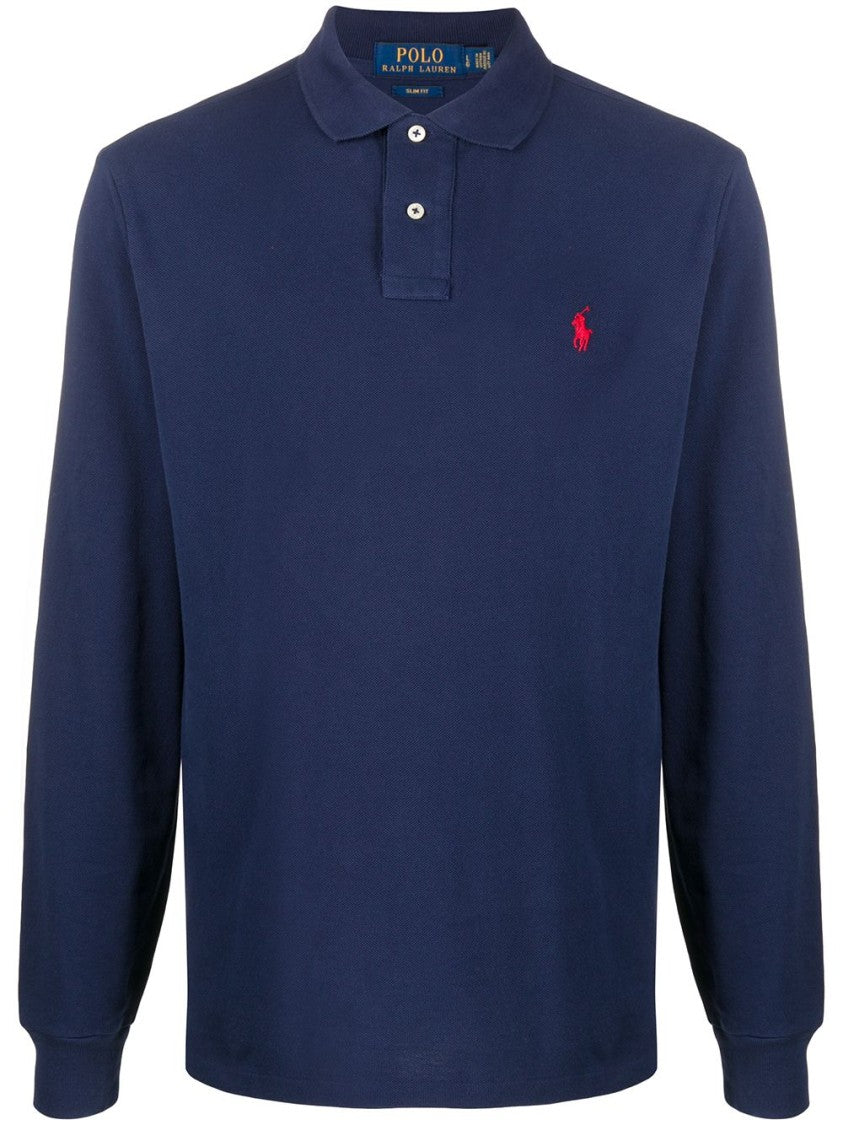 Polo Ralph Lauren Classic Blue Long-Sleeve Polo With Embroidered Logo