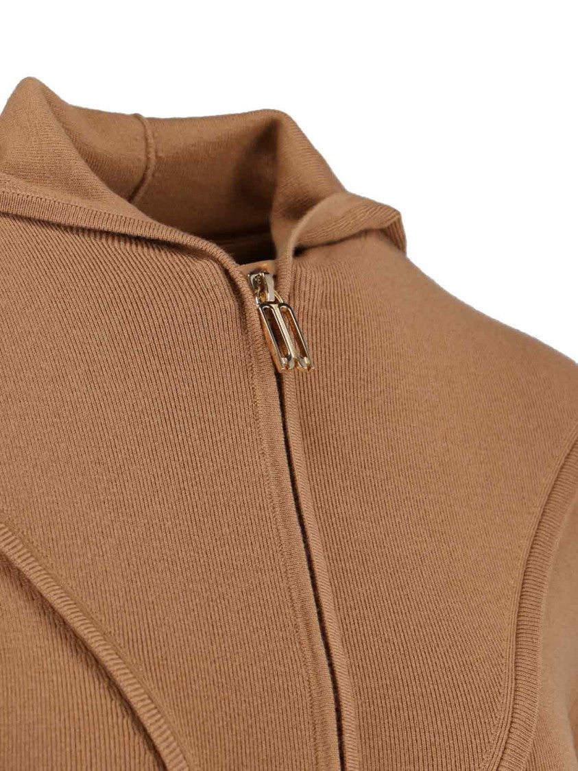 Victoria Beckham Logo Zip Sweater Brown