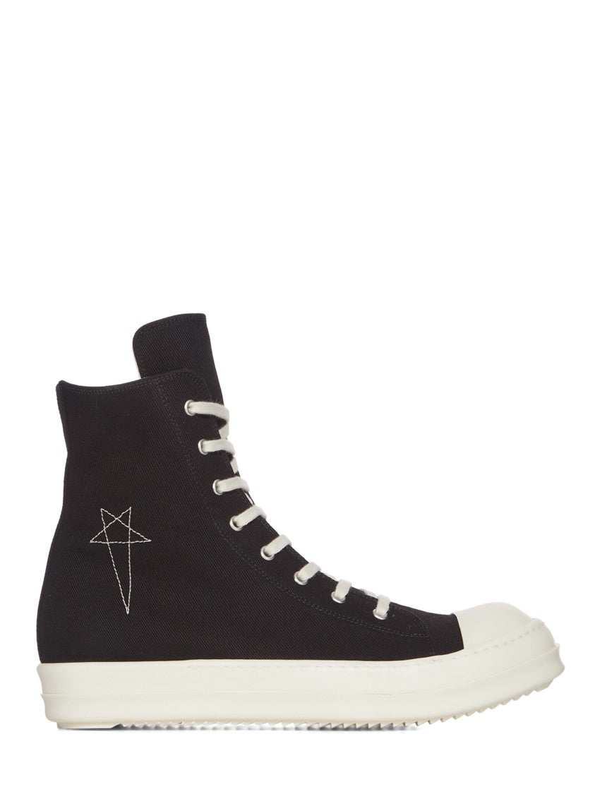 Drkshdw By Rick Owens High-Top Denim Sneakers With Stitched Star Detail