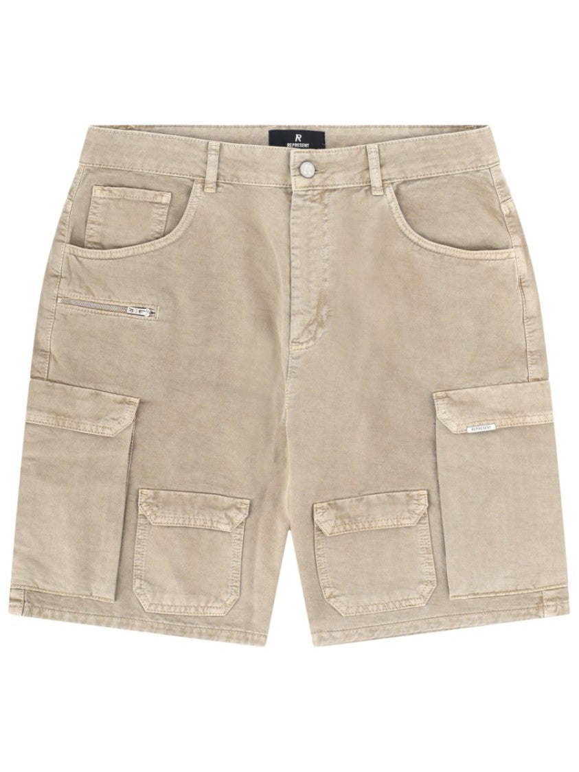Represent Beige Relaxed Fit Cotton Cargo Shorts