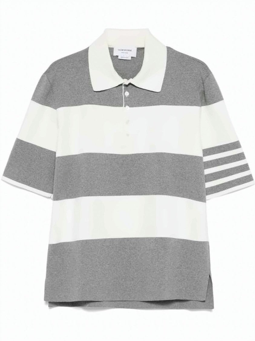 Thom Browne Grey Striped Polo Shirt With Classic Collar