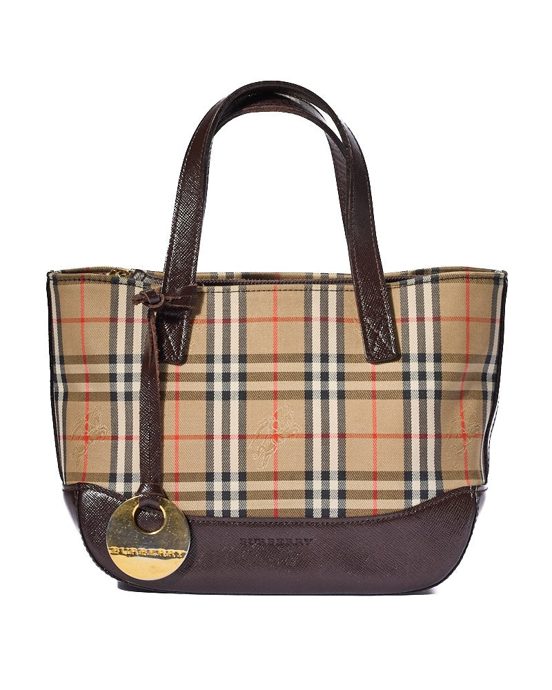 Burberry Tote Small Check Saffiano Brown