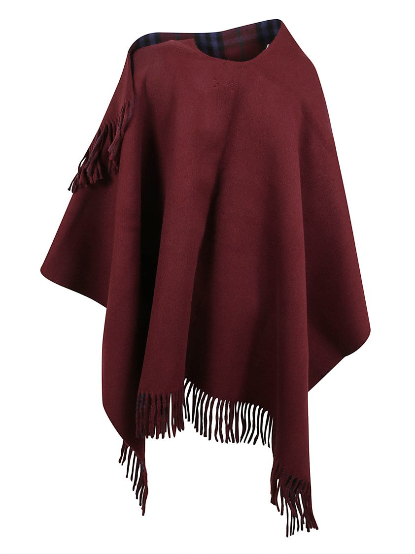 Burberry Classic Wool Poncho With Fringed Edges