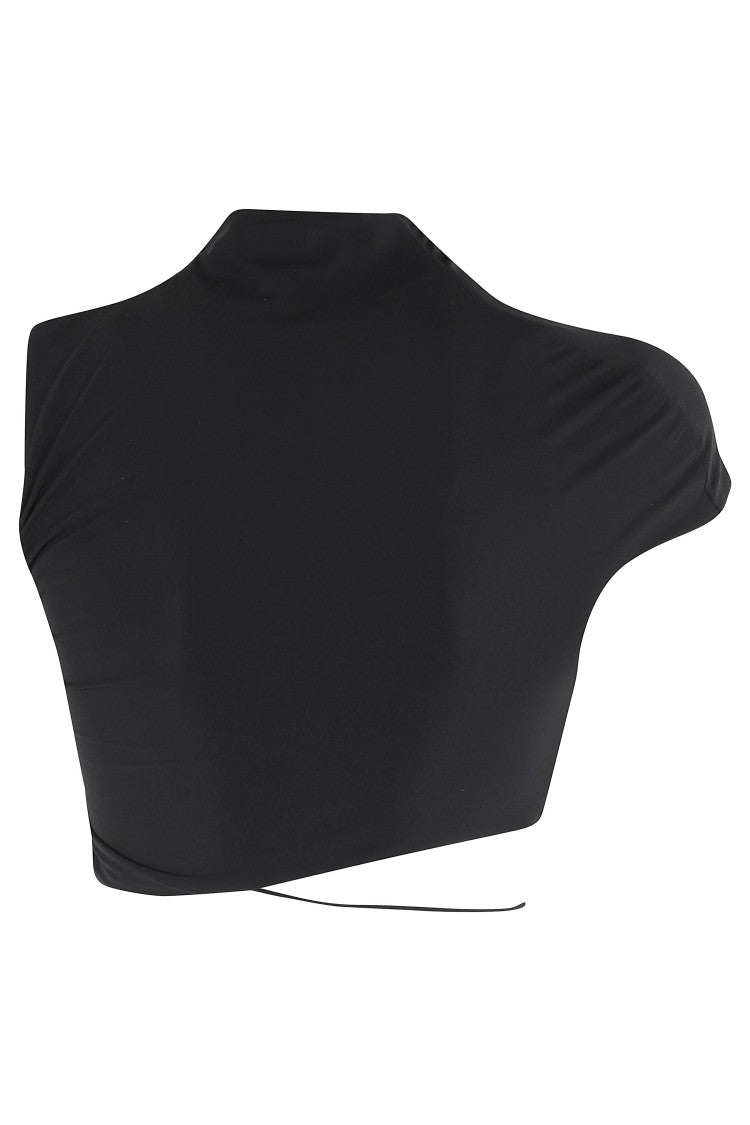 Amazuin Asymmetrical Drape High Collar Jersey Top