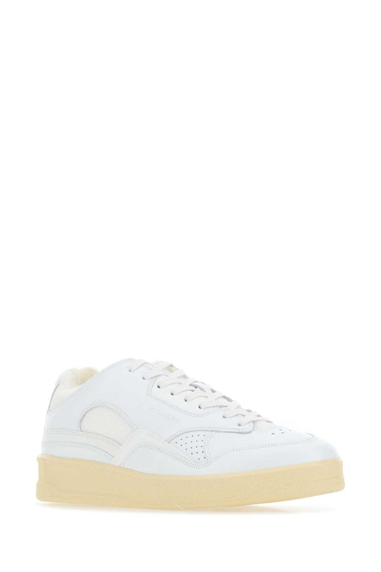 Jil Sander White Leather And Fabric Basket Sneakers