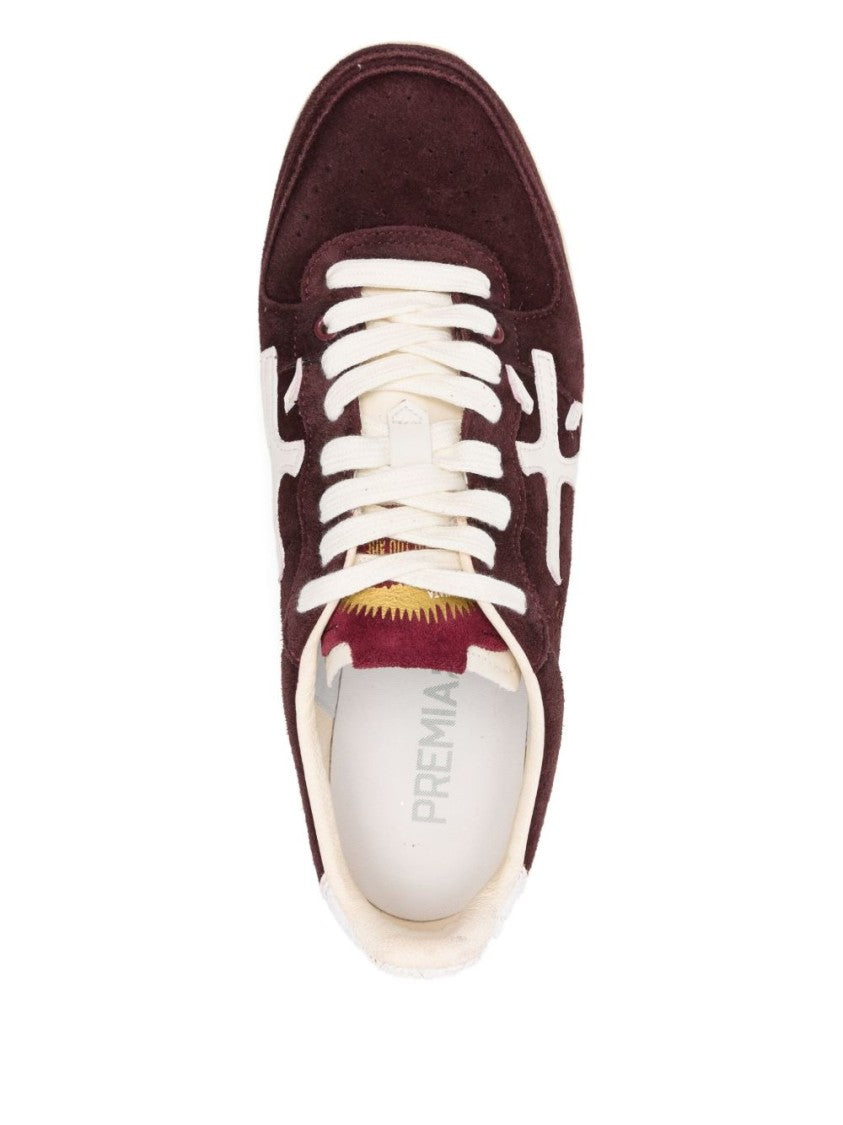 Premiata Burgundy Suede Sneakers With Vintage-Inspired Accents