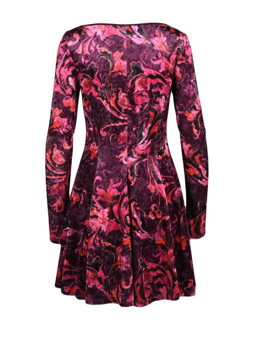 Versace Jeans Couture Purple Stretch Velvet Flared Mini Dress