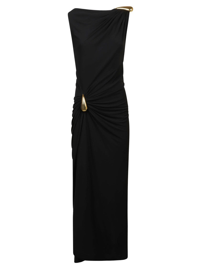 Bottega Veneta One-Shoulder Black Dress With Gold Accents