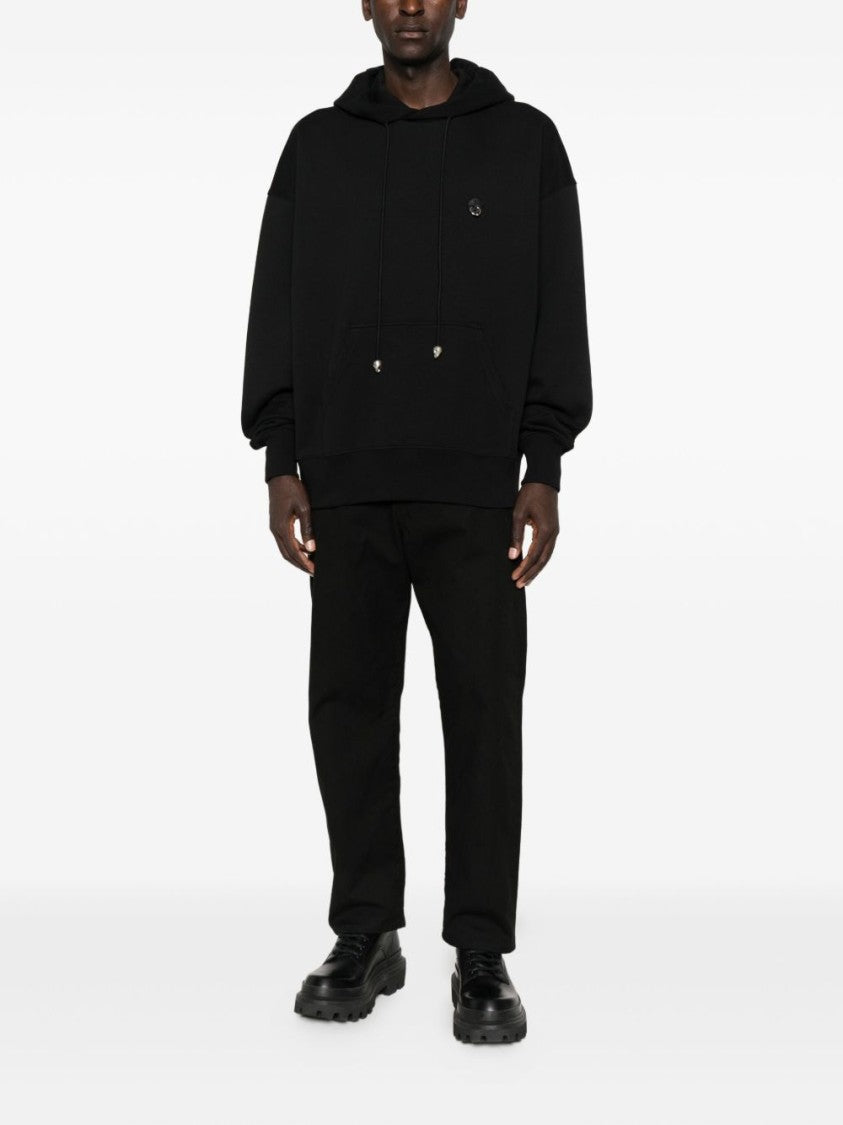 John Richmond Black Hooded Sweatshirt With Ribbed Cuffs