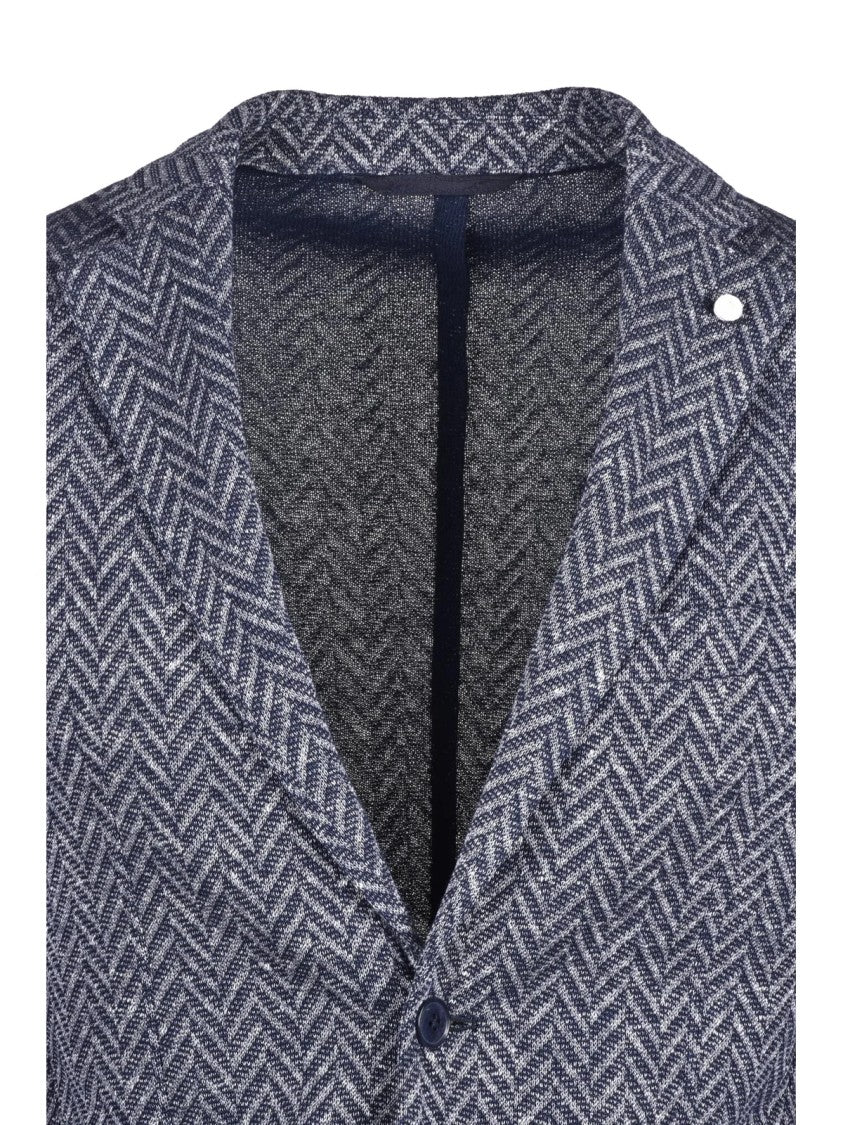 Luigi Bianchi Tailored Herringbone Blue Blazer With Unlined Construction