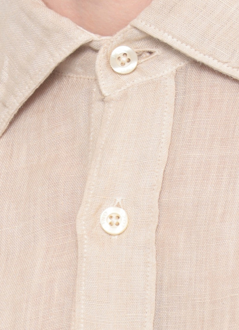 120% Lino Beige Classic Collar Linen Shirt
