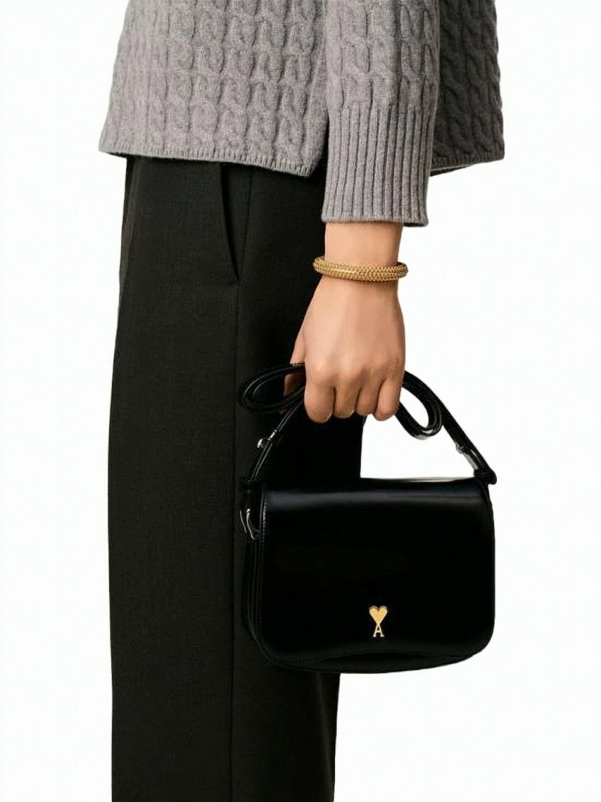 Ami Paris Glazed Calfskin Leather Crossbody Bag With Heart Logo