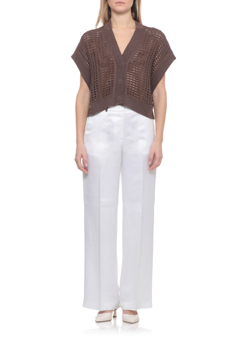 Peserico Brown Perforated Sequin Cotton Vest