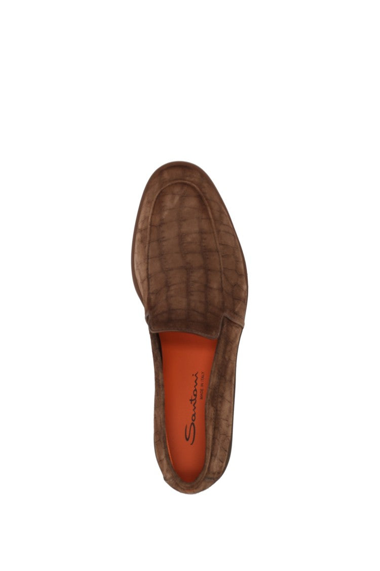 Santoni Suede Slip-On With Crocodile Print