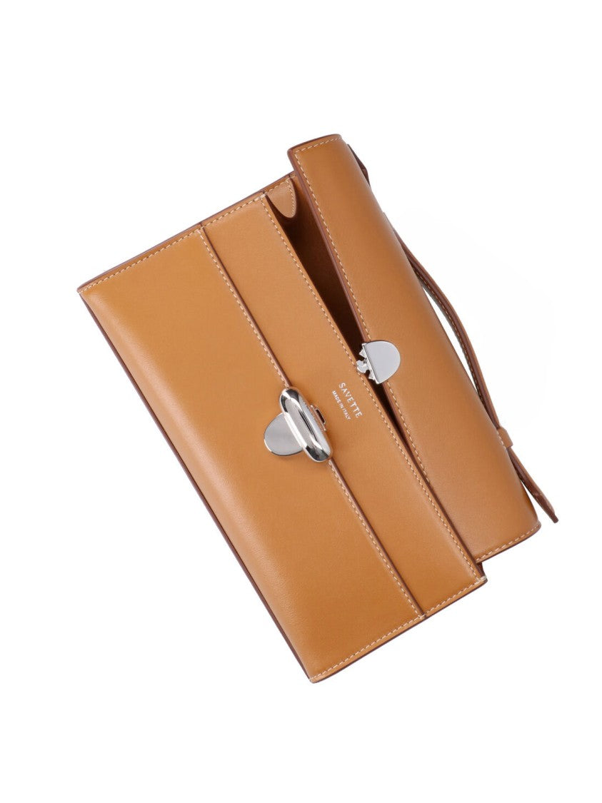 Savette Structured Brown Handbag With Silver-Tone Clasp Closure
