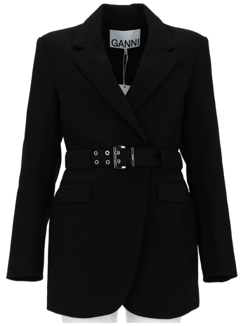 Ganni Recycled Polyester Silver Buckle Blazer