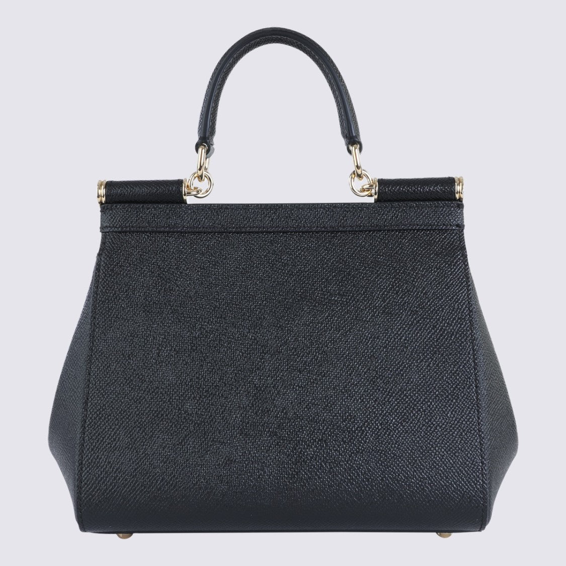 Dolce & Gabbana Textured Black Handbag With Trapezoidal Silhouette And Gold Hardware
