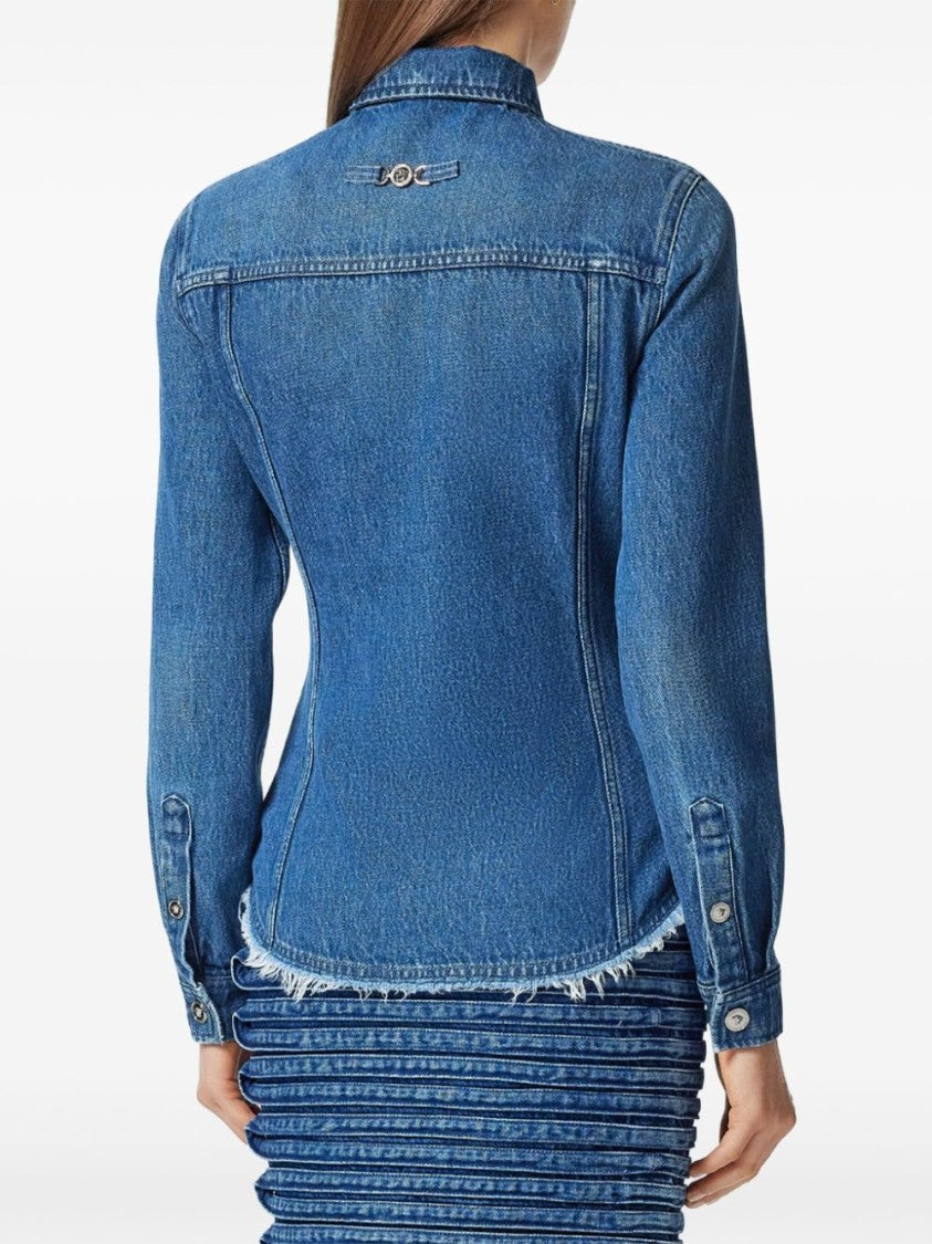 Versace Denim Shirt With Frayed Edges