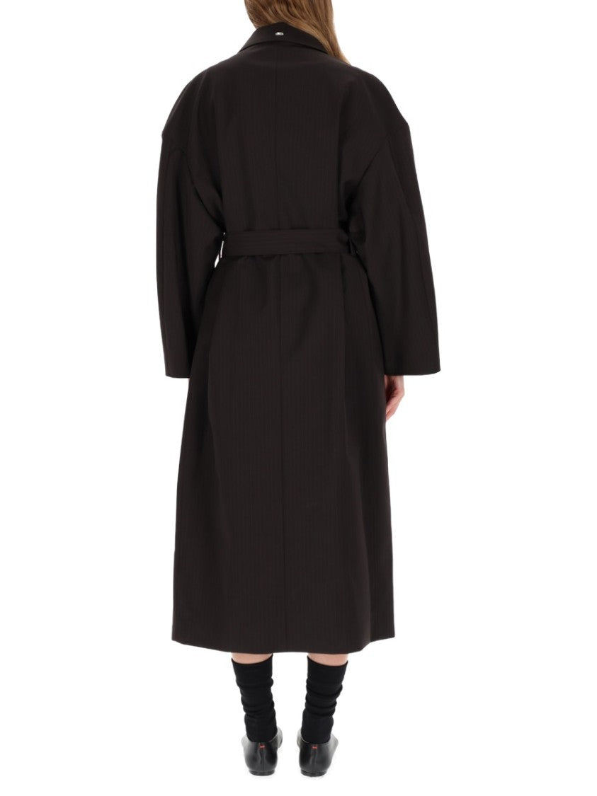 Our Legacy Long Oversized Coat With Wide Collar And Matching Belt