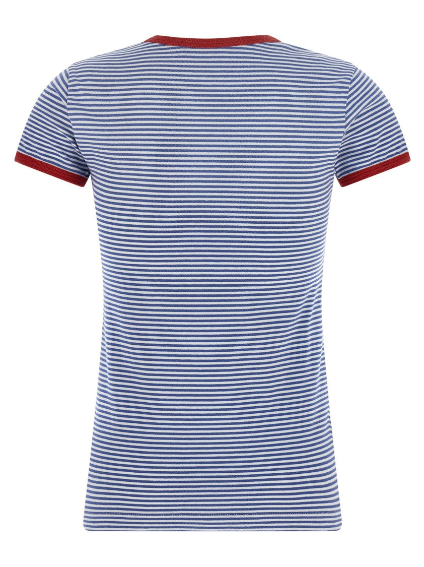 Prada Two-Tone Striped Cotton Jersey T-Shirt With Logo Patch