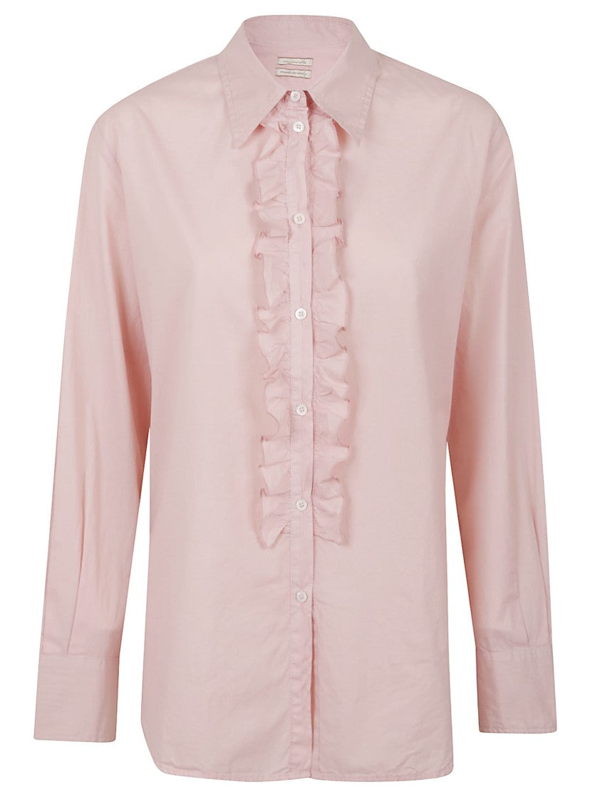 Massimo Alba Cotton Shirt With Classic Collar And Ruffled Placket