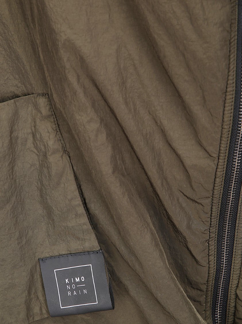 Kimono Rain Padded Bomber Jacket With Hood And Adjustable Drawstring