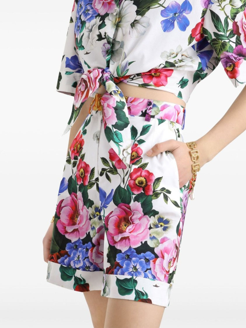 Dolce & Gabbana Floral Print Shorts With High Waist And Tailored Hem