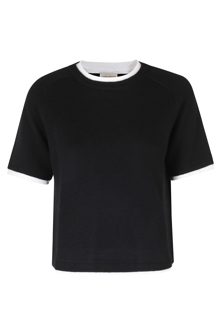 Semi Couture Black Aida Short-Sleeved Wool-Cashmere Sweater