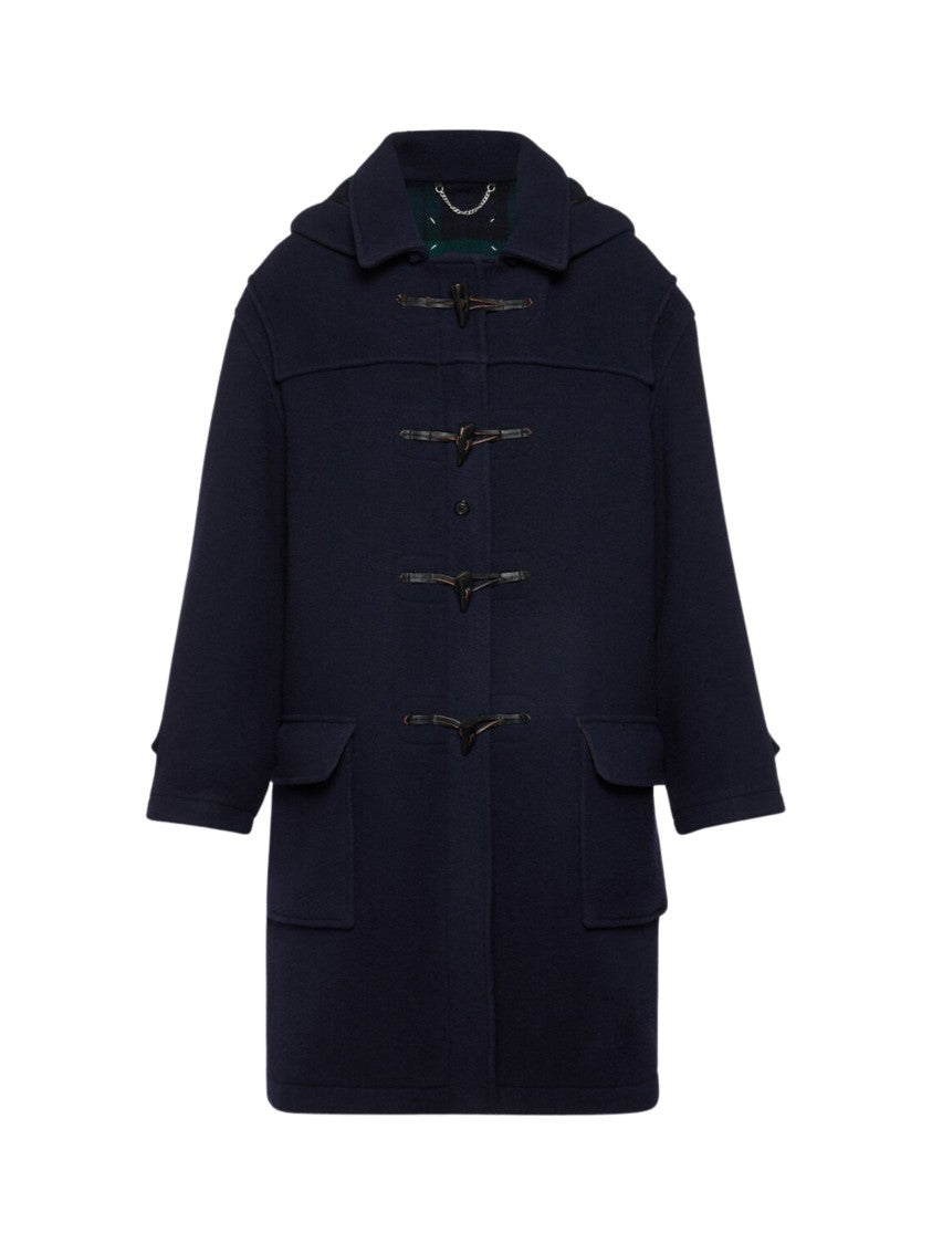 Maison Margiela Navy Blue Wool Coat With Toggle Fastening And Flap Pockets