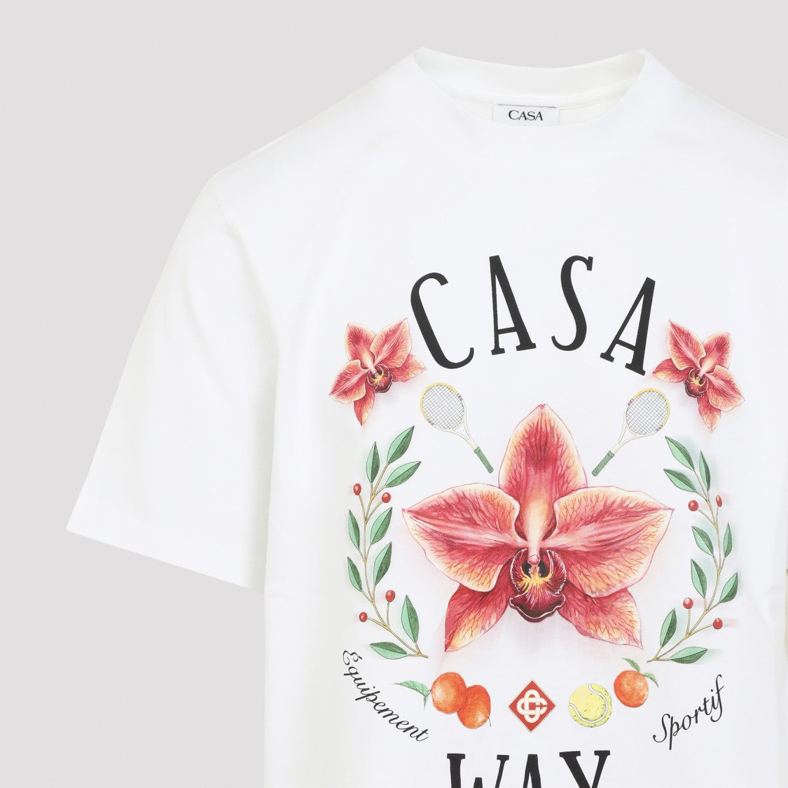 Casablanca Floral Graphic Cotton T-Shirt With Tennis Motif