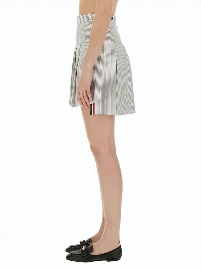 Thom Browne Pleated Mini Skirt With Vertical Stripes And Structured Waistband