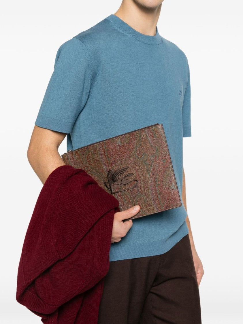 Etro Rectangular Clutch Bag In Paisley Jacquard Cotton