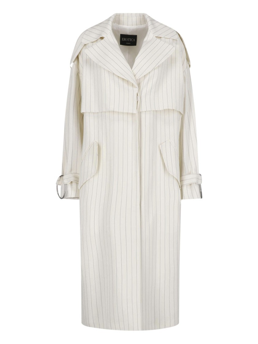 Dondup White Gessato Wool Pinstripe Trench Coat
