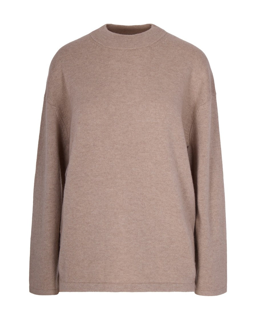 Max Mara Crew Neck Long-Sleeve Knit Top In Soft Beige