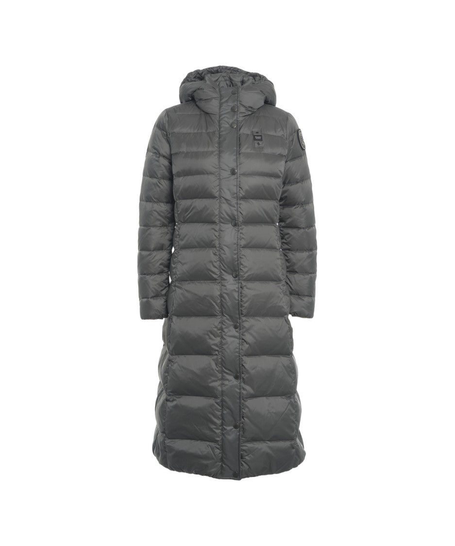 Blauer Quilted Long Puffer Coat With Fixed Hood And Matte Finish
