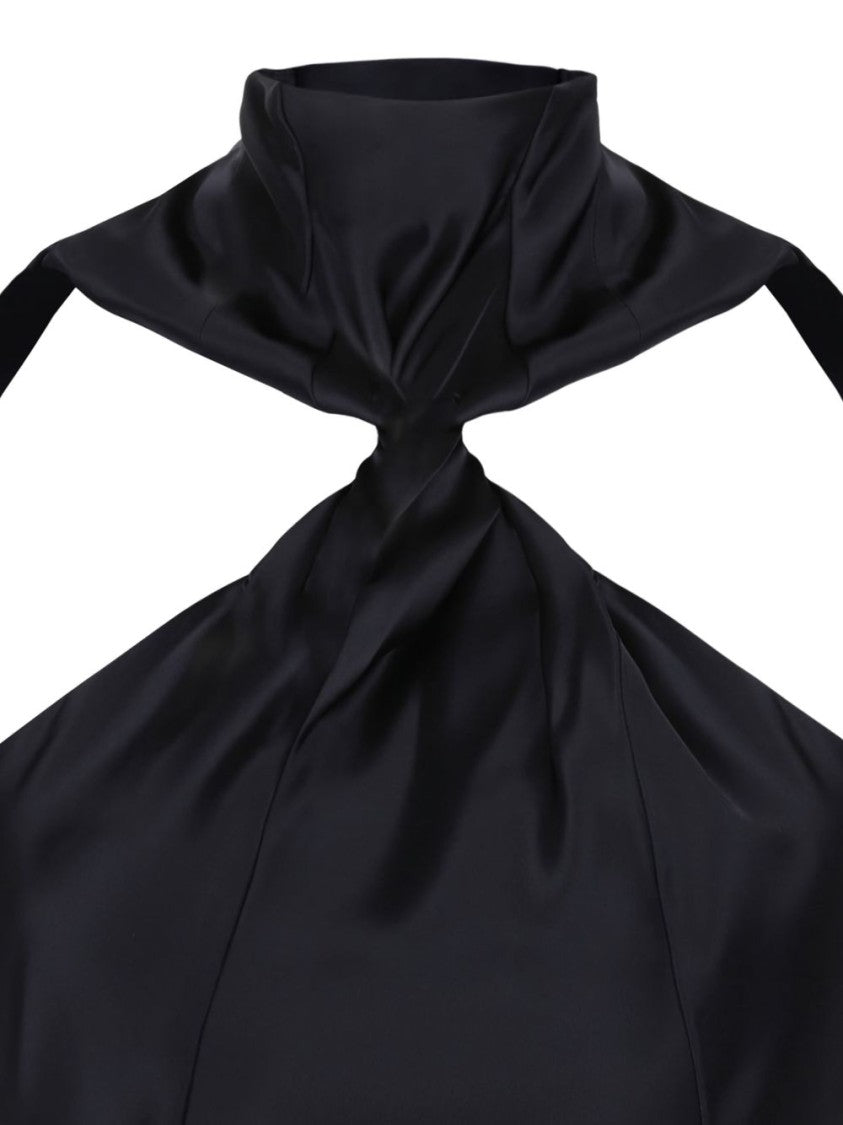 The Attico Black Viscose Satin Halter Dress
