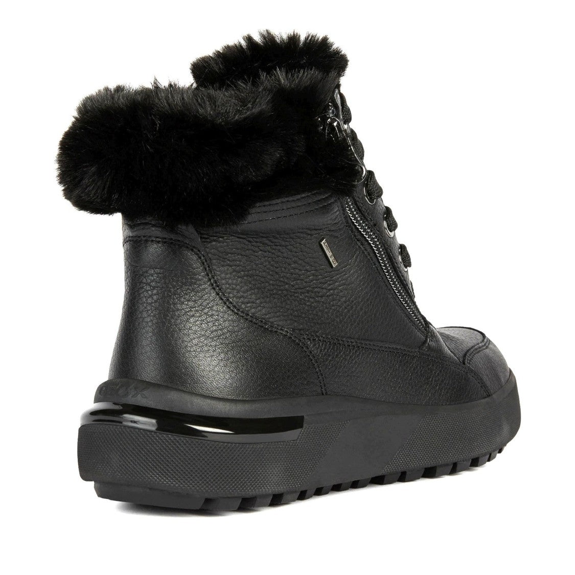 Geox Dalyla Black Plush Fur Collar Ankle Boots