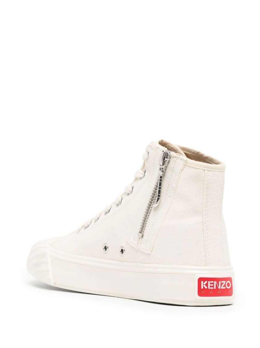 Kenzo Beige High Top Embroidered Cotton Canvas Sneakers