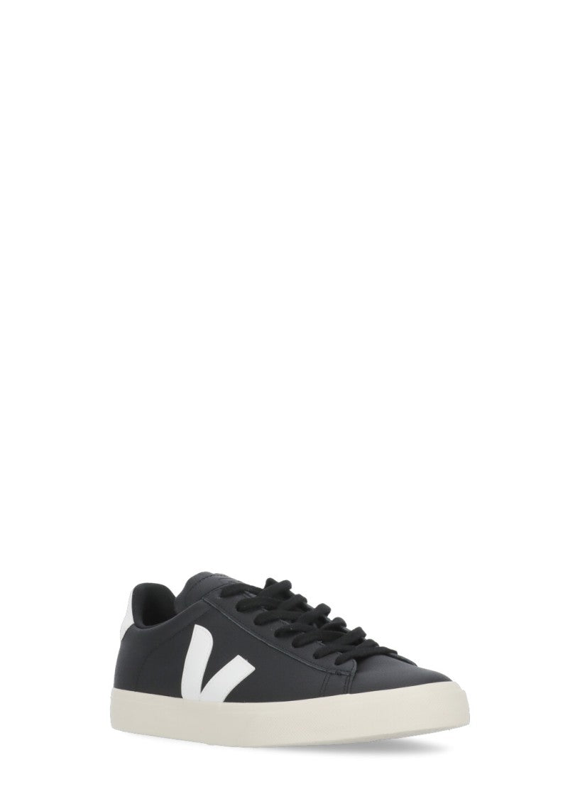 Veja Black Veja Leather Campo Sneakers With Contrasting V Logo