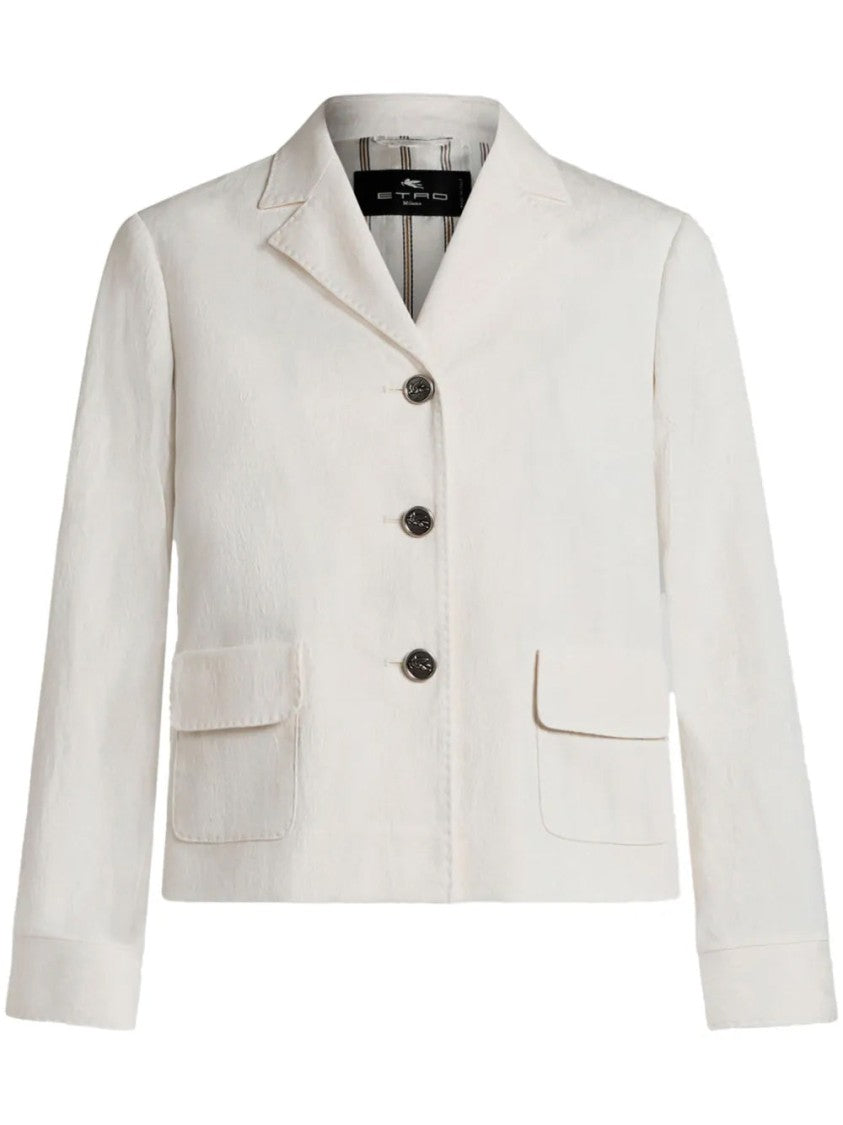 Etro White Cropped Notched-Lapel Cotton-Blend Blazer