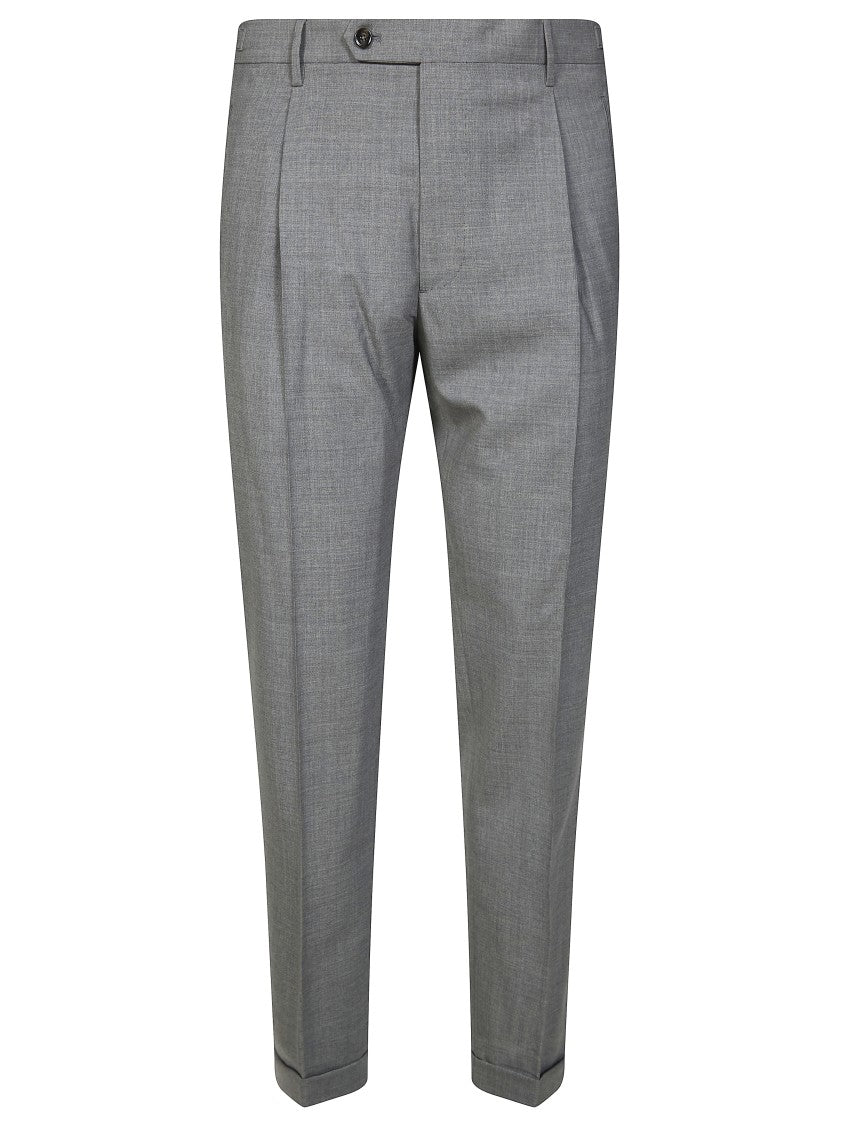 Berwich Light Grey Relaxed Fit Nos Pleated Trousers
