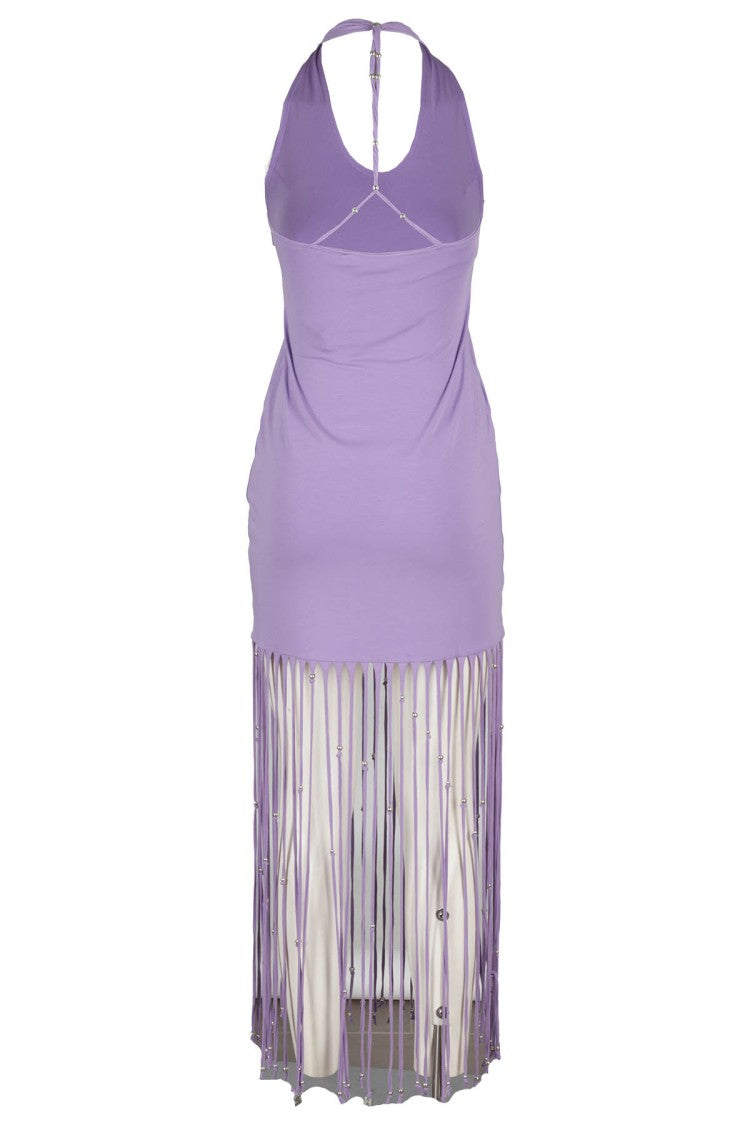 Rotate Purple Organic Cotton Blend Elea Patterned Dress