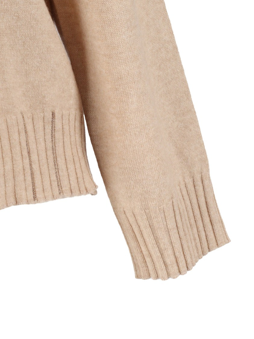 Fabiana Filippi Platinum-Hued Crew Neck Sweater With Ribbed Details